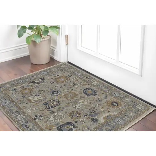 Gray and Brown Wool Oriental Hand Knotted Area Rug With Fringe Photo 1