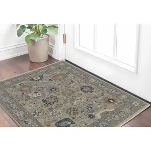 Photo of Gray and Brown Wool Oriental Hand Knotted Area Rug With Fringe