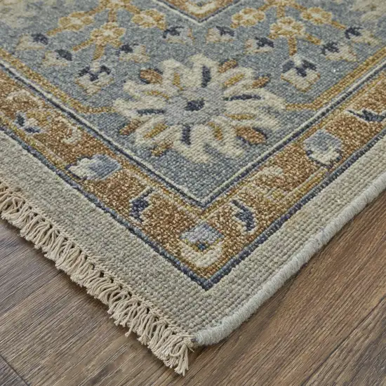 Gray and Brown Wool Oriental Hand Knotted Area Rug With Fringe Photo 8