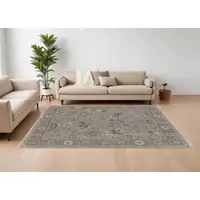 Photo of Gray and Brown Wool Oriental Hand Knotted Area Rug With Fringe