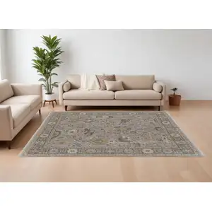 Photo of Gray and Brown Wool Oriental Hand Knotted Area Rug With Fringe