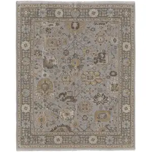 Photo of Gray and Brown Wool Oriental Hand Knotted Area Rug With Fringe