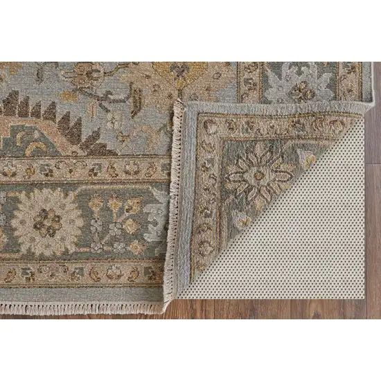 Gray and Brown Wool Oriental Hand Knotted Area Rug With Fringe Photo 8