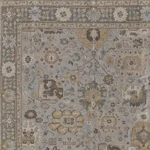 Photo of Gray and Brown Wool Oriental Hand Knotted Area Rug With Fringe