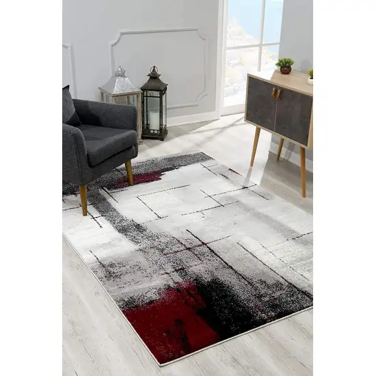 Gray and Burgundy Abstract Area Rug Photo 4