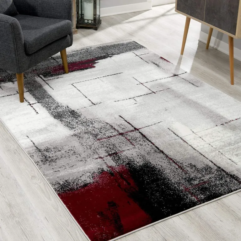 Gray and Burgundy Abstract Area Rug Photo 3