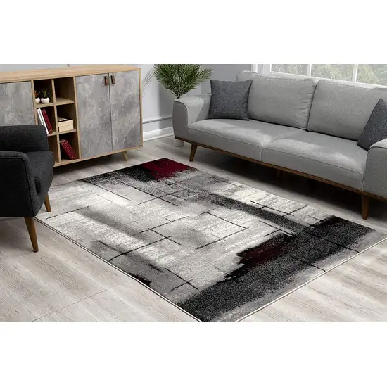 Gray and Burgundy Abstract Area Rug Photo 6