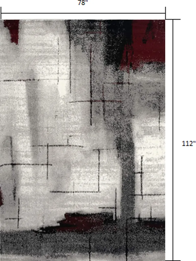 Gray and Burgundy Abstract Area Rug Photo 2