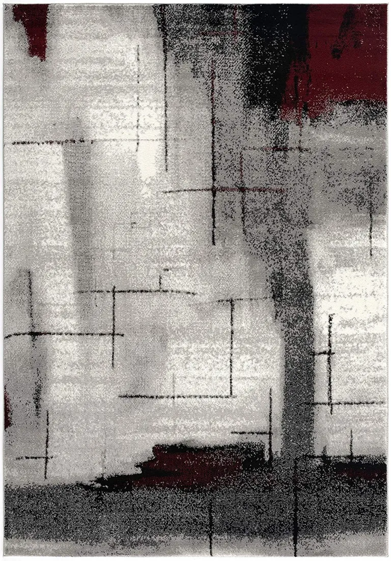 Gray and Burgundy Abstract Area Rug Photo 1