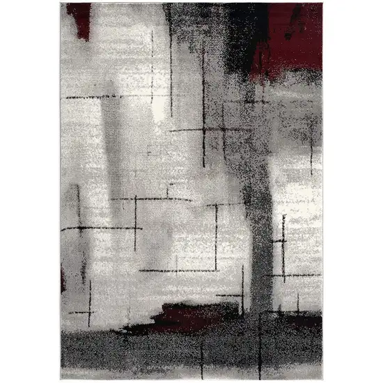 Gray and Burgundy Abstract Area Rug Photo 1