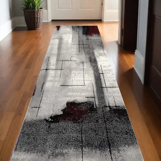 10' Gray Abstract Power Loom Runner Rug Photo 1