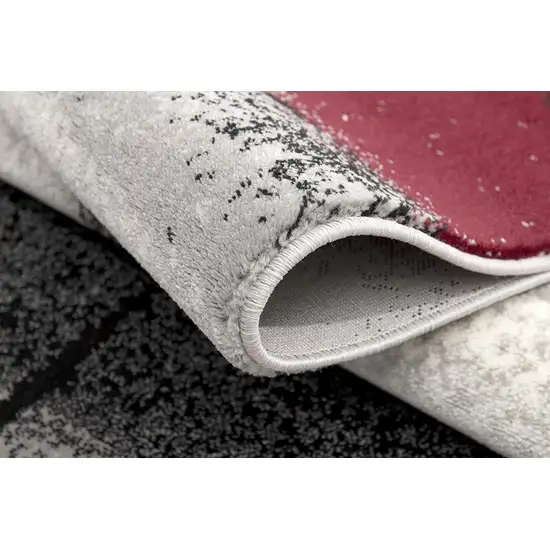 Gray and Burgundy Abstract Runner Rug Photo 5