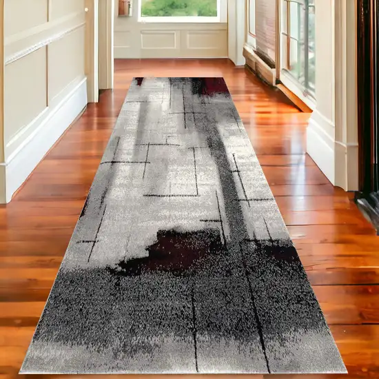 15' Gray Abstract Dhurrie Runner Rug Photo 1