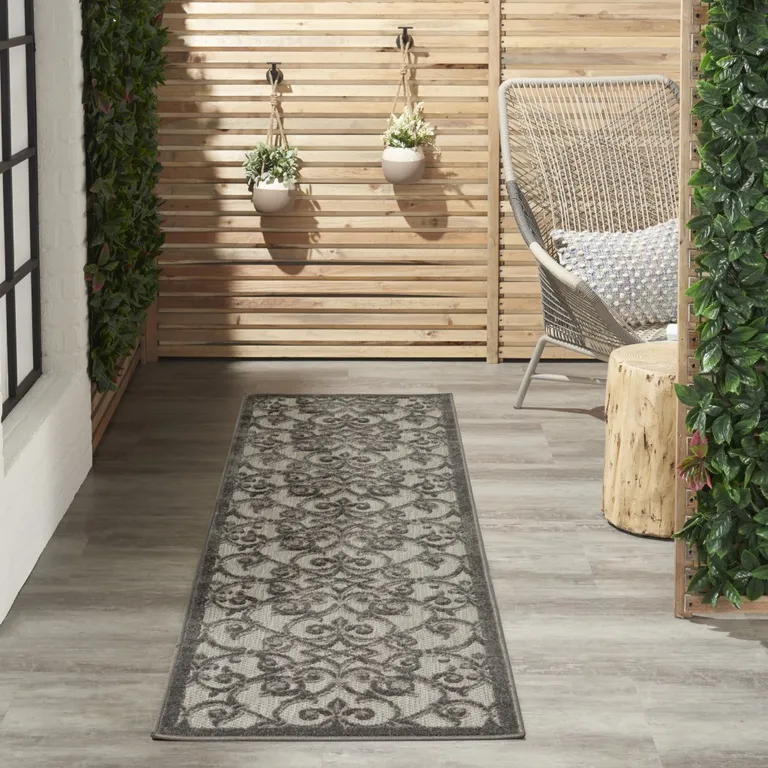 Gray and Charcoal Indoor Outdoor Runner Rug Photo 2