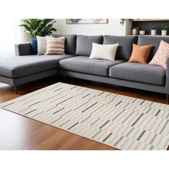 Gray and Cream Abstract Distressed Area Rug Photo 2