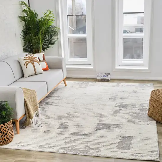 Gray and Cream Abstract Distressed Area Rug Photo 7