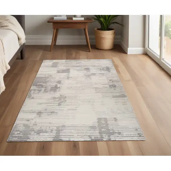 Gray and Cream Abstract Distressed Area Rug Photo 2