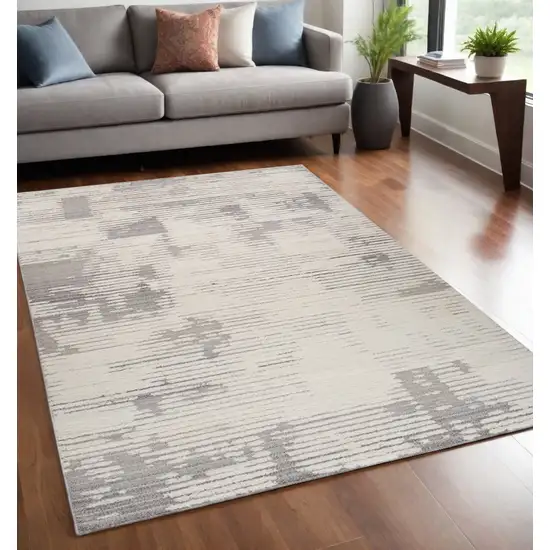 Gray and Cream Abstract Distressed Area Rug Photo 2