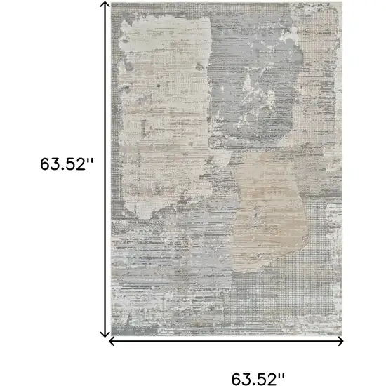 Gray and Cream Abstract Distressed Area Rug Photo 3