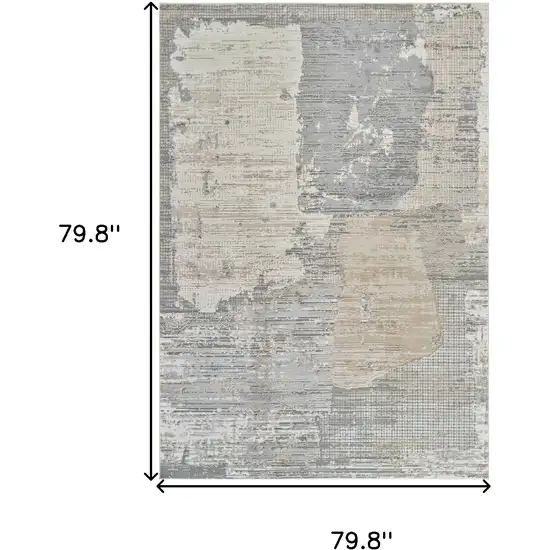 Gray and Cream Abstract Distressed Area Rug Photo 3