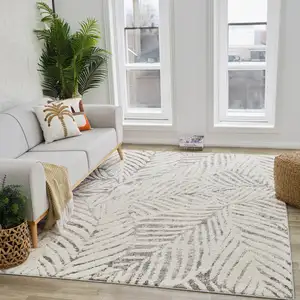 Photo of Gray and Cream Botanical Leaves Area Rug