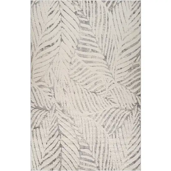 Gray and Cream Botanical Leaves Area Rug Photo 2