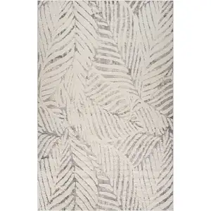 Photo of Gray and Cream Botanical Leaves Area Rug