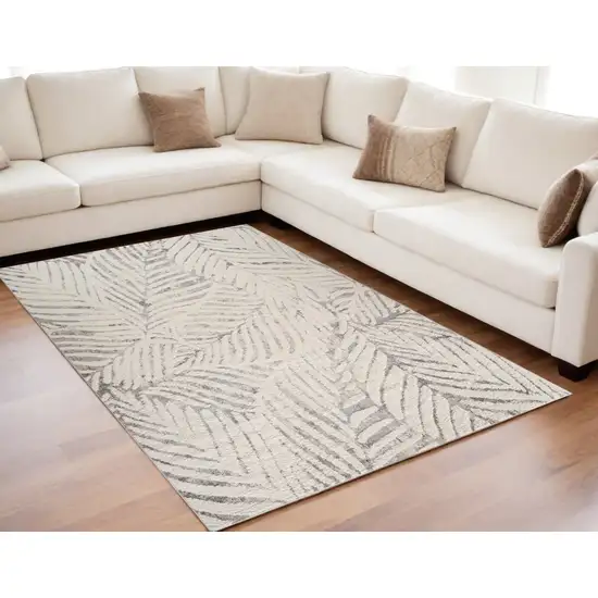 Gray and Cream Botanical Leaves Area Rug Photo 1