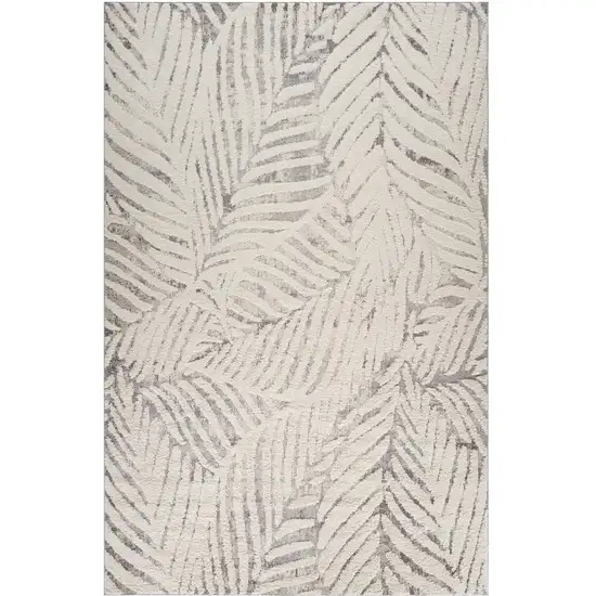 Gray and Cream Botanical Leaves Area Rug Photo 2