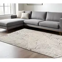 Photo of Gray and Cream Botanical Leaves Area Rug