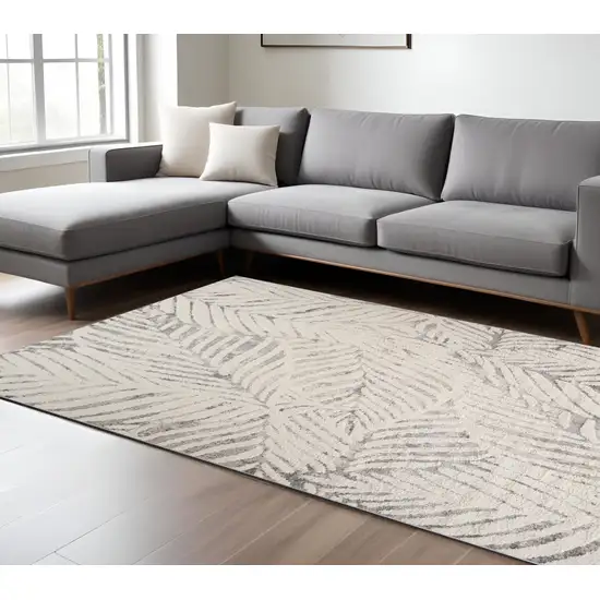 Gray and Cream Botanical Leaves Area Rug Photo 1