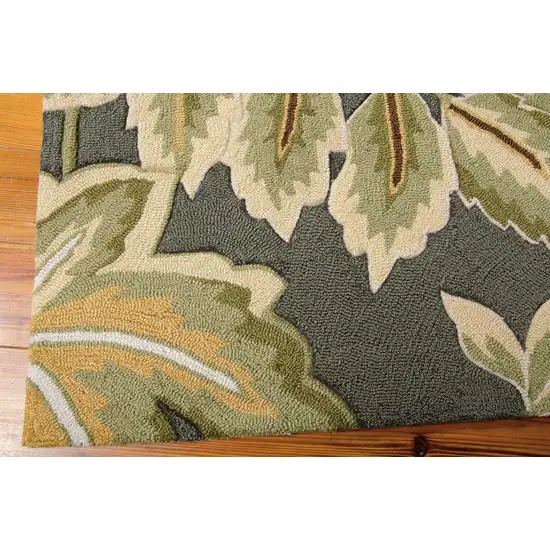 Gray and Cream Botanical Leaves Hand Carved Handmade Area Rug Photo 3