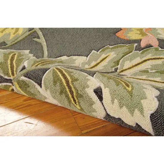 Gray and Cream Botanical Leaves Hand Carved Handmade Area Rug Photo 4