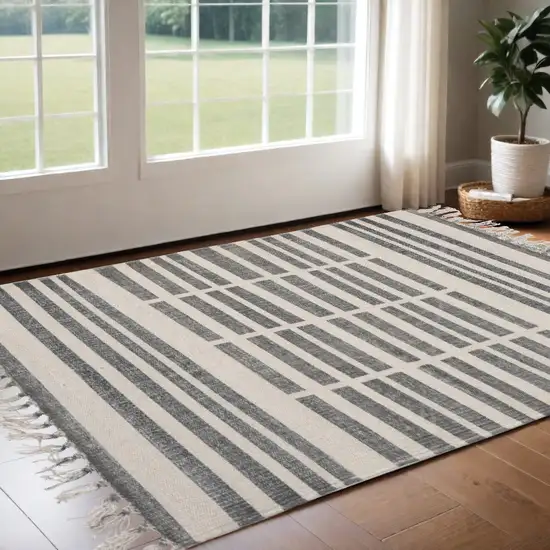 Gray And Cream Broken Stripes Scatter Rug Photo 1