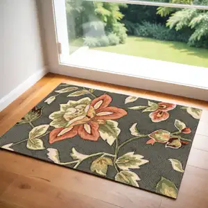 Photo of Gray and Cream Floral Hand Carved Handmade Area Rug