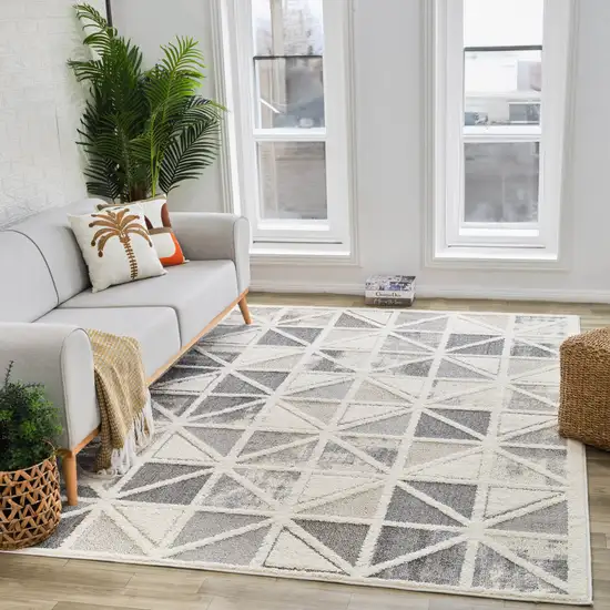 Gray and Cream Geometric Distressed Area Rug Photo 7