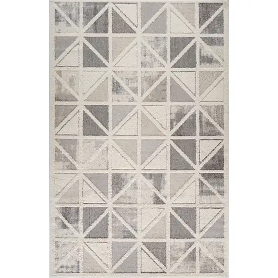 Gray and Cream Geometric Distressed Area Rug Photo 2