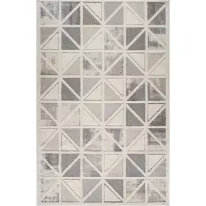 Photo of Gray and Cream Geometric Distressed Area Rug