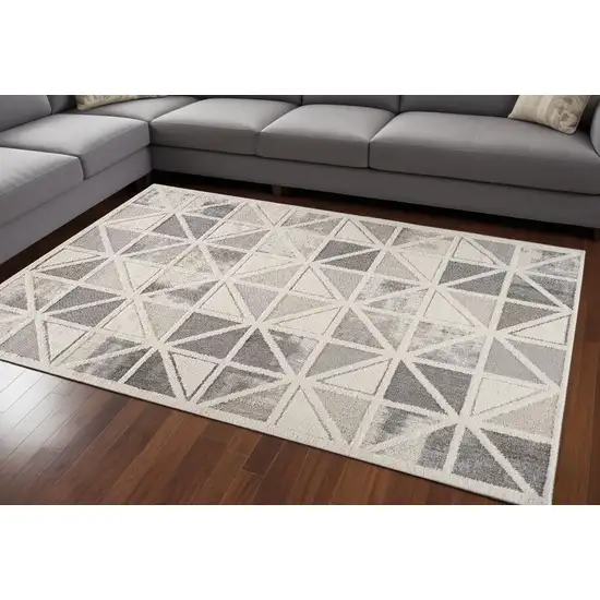 Gray and Cream Geometric Distressed Area Rug Photo 2