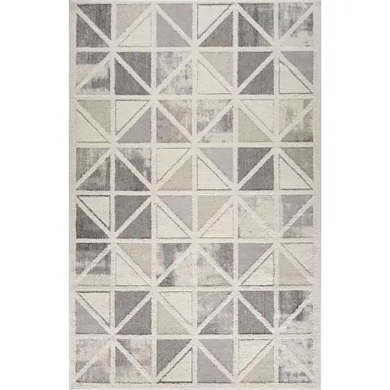 Gray and Cream Geometric Distressed Area Rug Photo 3