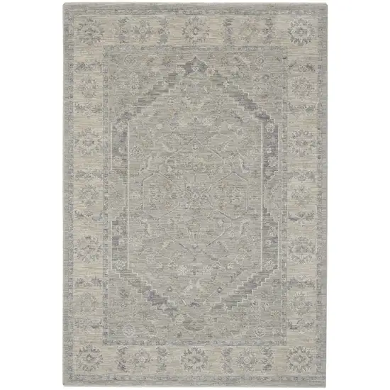 Gray and Dark Gray Floral Medallion Power Loom Area Rug Photo 7