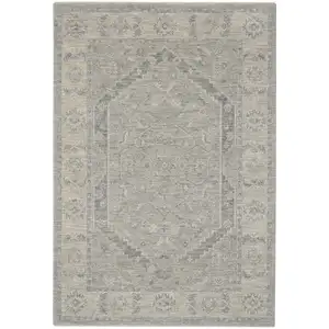 Photo of Gray and Dark Gray Floral Medallion Power Loom Area Rug