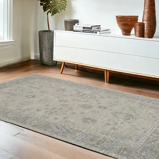 Gray and Dark Gray Floral Power Loom Area Rug Photo 1