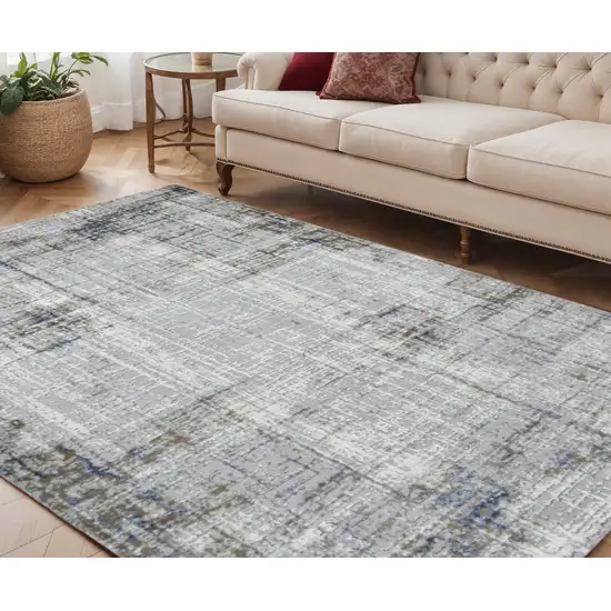 Ivory Blue and Gray Abstract Power Loom Area Rug Photo 1