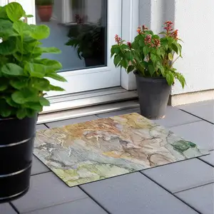 Photo of Gray and Gold Abstract Washable Non Skid Indoor Outdoor Area Rug