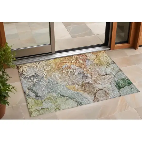 Gray and Gold Abstract Washable Non Skid Indoor Outdoor Area Rug Photo 1