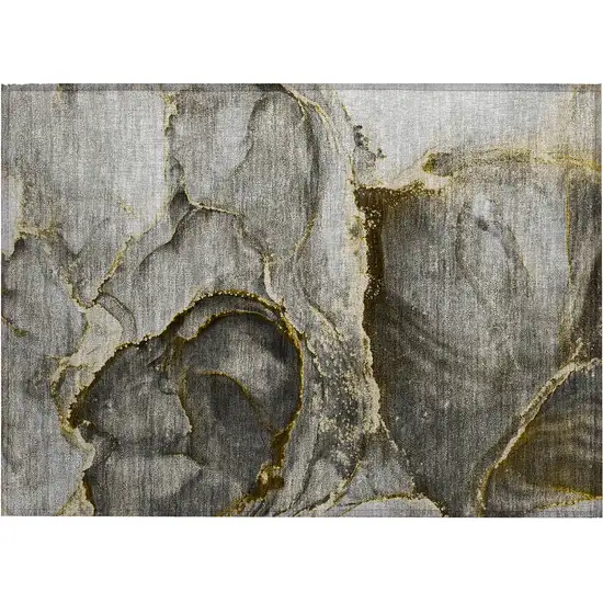 Gray and Gold Abstract Washable Non Skid Indoor Outdoor Area Rug Photo 2