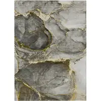 Photo of Gray and Gold Abstract Washable Non Skid Indoor Outdoor Area Rug