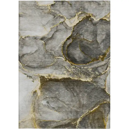 Gray and Gold Abstract Washable Non Skid Indoor Outdoor Area Rug Photo 4