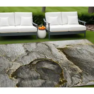 Photo of Gray and Gold Abstract Washable Non Skid Indoor Outdoor Area Rug